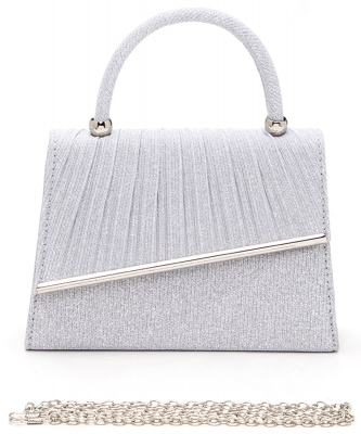 Lurex Pleated Top Handle Clutch Bag S166 SILVER